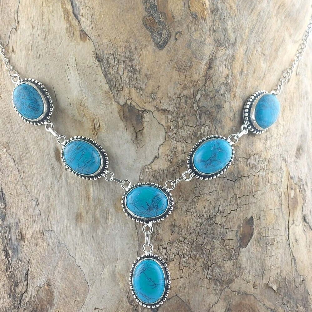 Turquoise Rope Design .925 Layered Stainless Steel Necklace Earring Set